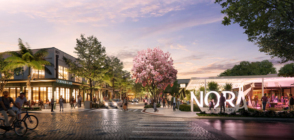 Rendering of the planned Nora district in West Palm Beach. The dining and entertainment center just announced its first restaurant and retail tenants.