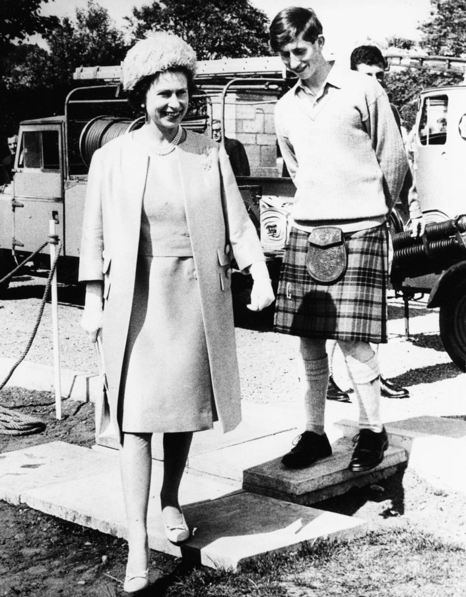 Queen Elizabeth II and Prince Charles, who was Head Boy here, pictured during a visit to Gordonstoun School, where she opened their new Sports Centre, Scotland, July 24th 1967 (Getty Images)