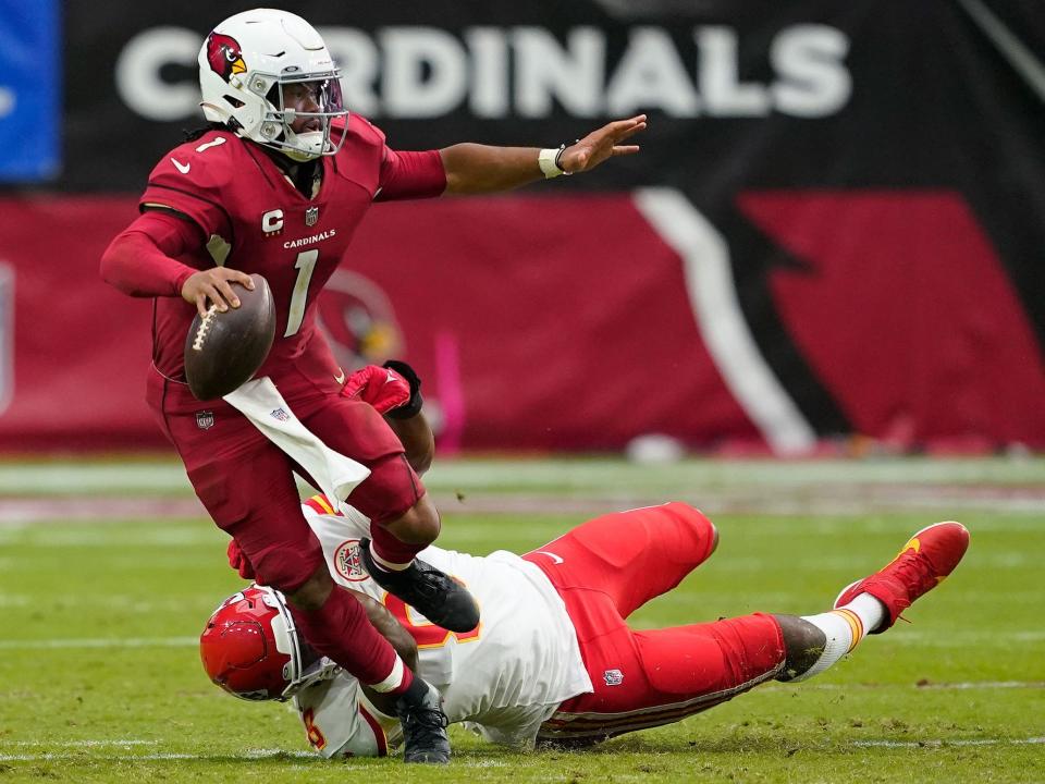 Kyler Murray is sacked by the Kansas City Chiefs defense.