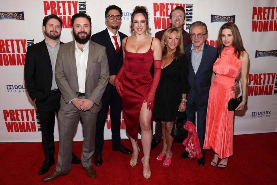 Brando Valli his twin Emilio Valli, producer Junior Roy, Olivia Valli, Antonia Valli, Dario Valli, Frankie Valli and his fourth wife Jackie Jacobs pose at the Los Angeles opening night for “Pretty Woman The Musical” at the Dolby Theatre in Hollywood, in June 2022. The only missing family member is Frankie’s troubled son Francesco. Getty Images