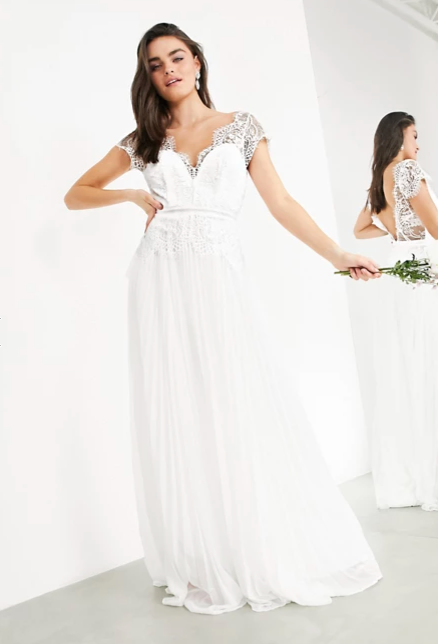 This $270 ASOS wedding gown has been very popular among brides in lockdown. Photo: ASOS