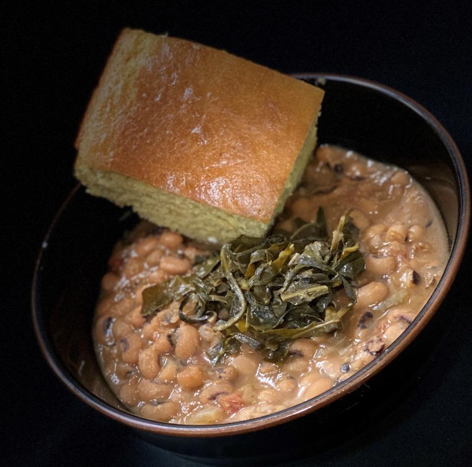Check out their black-eyed peas with collard greens. Topped with a hearty piece of cornbread.