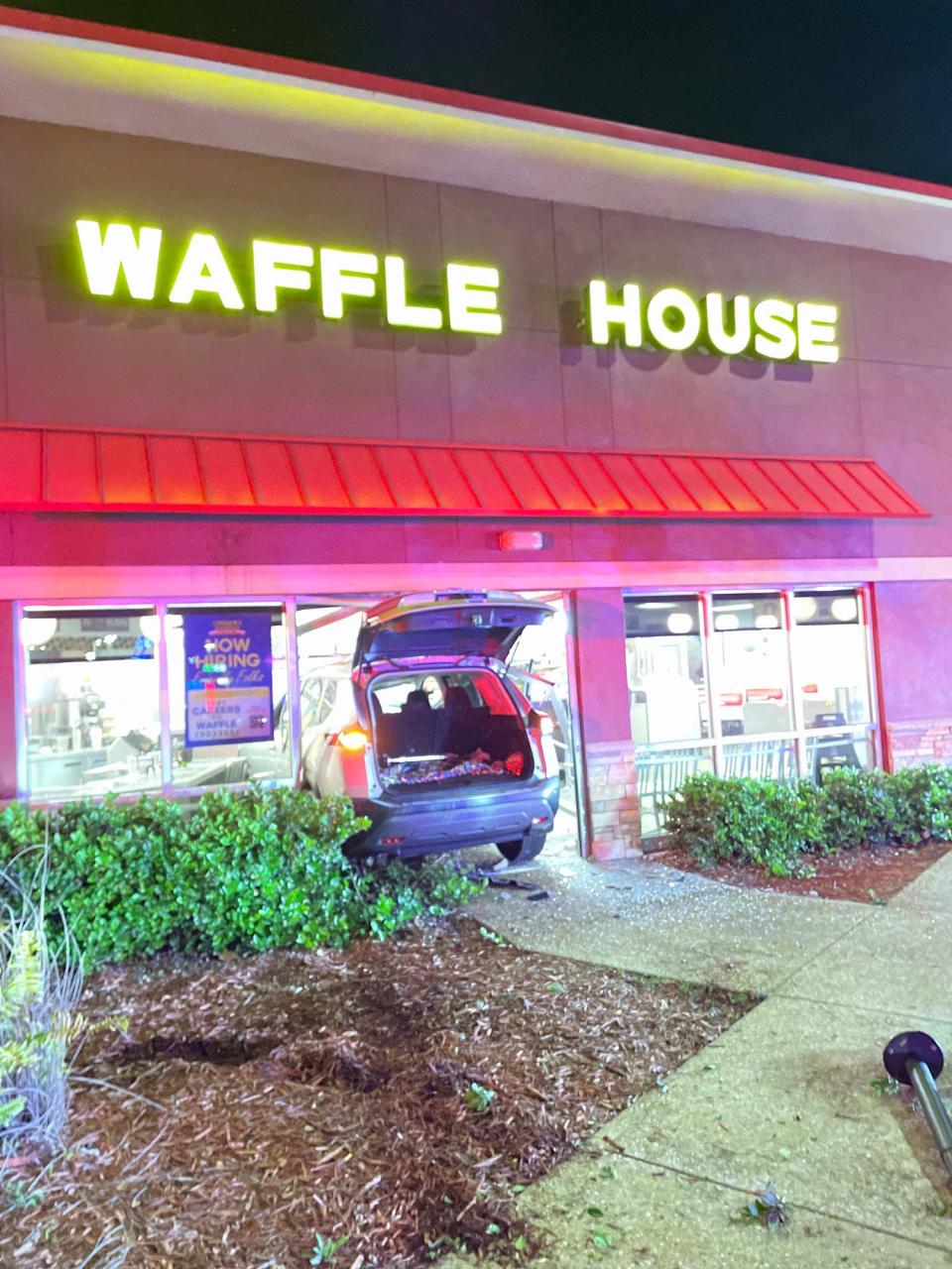 A 2022 Nissan SUV crashed into the Waffle House at 2312 S. Florida Ave. in Lakeland early Monday morning. The restaurant remained closed for repairs on Tuesday.