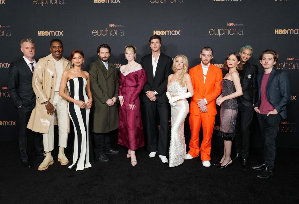 "Euphoria" cast members pose at a Season 2 premiere event in 2022