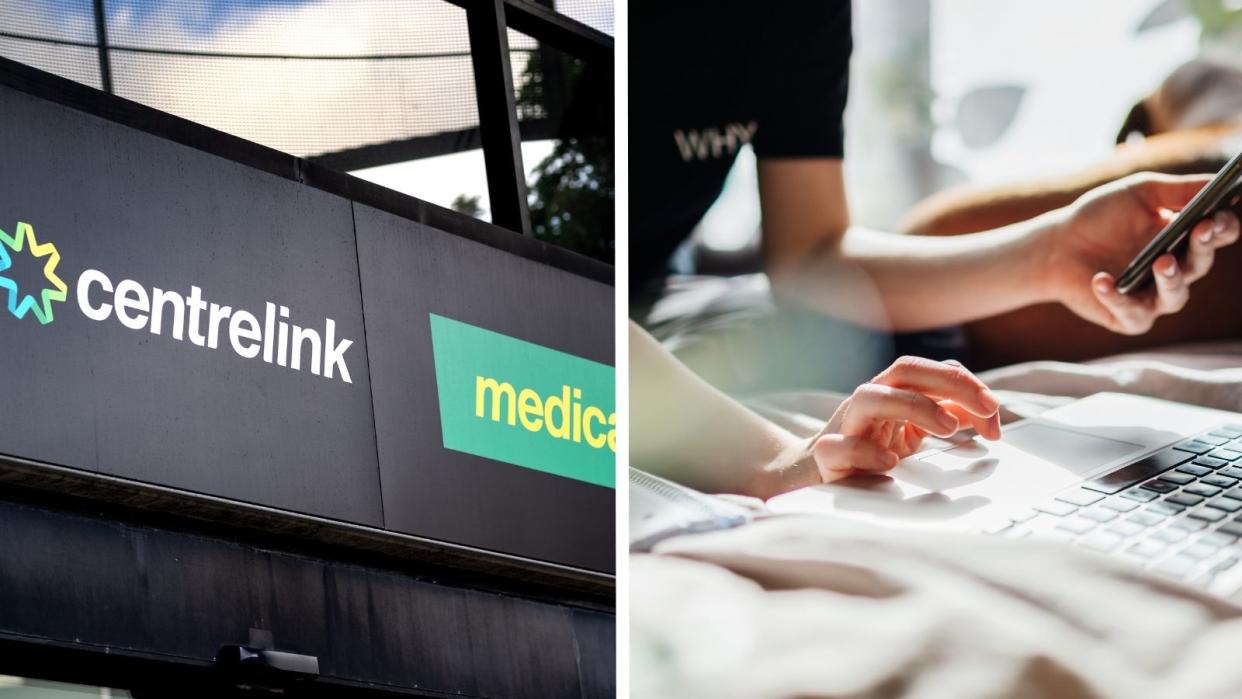 Centrelink sign and woman on myGov site