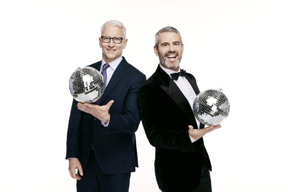 Anderson Cooper, left, and Andy Cohen, seen here in a photo promoting CNN's New Year's Eve special, were back this year for a very different Times Square celebration due to the COVID-19 pandemic.