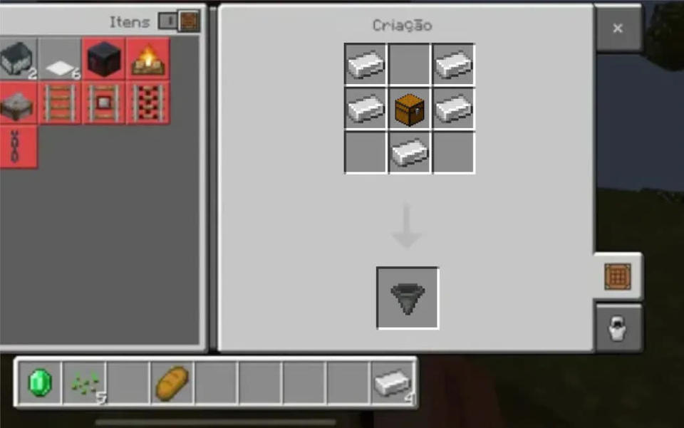 Veja a receita de como fazer um funil no Minecraft (Captura de tela: Matheus Bigogno)