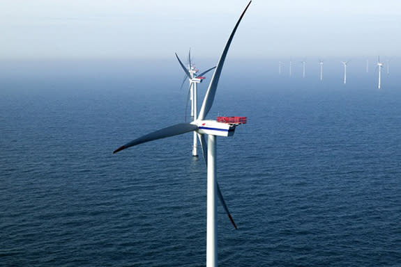 An example of an offshore wind area near Copenhagen, Denmark. They illustrate a possible future for areas that have already begun to be sold for offshore wind development off the east coast of the United States.