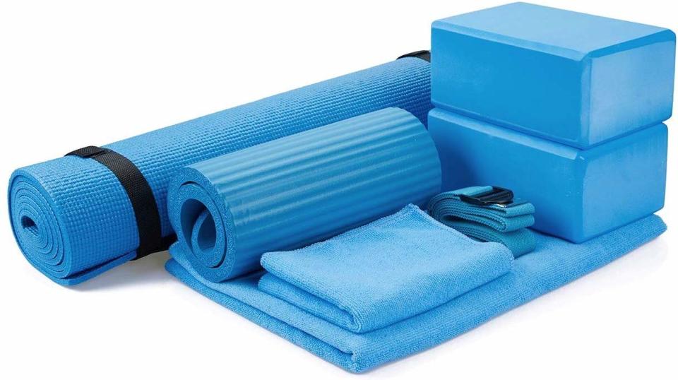 The BalanceFrom GoYoga 7-Piece Set includes everything you'll need to practice yoga from home. 