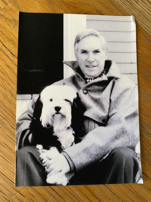 The author's dad with his Tibetan terrier, Harry.