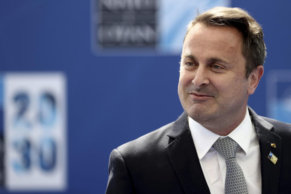 Luxembourg's Prime Minister Xavier Bettel arrives for a NATO summit at NATO headquarters in Brussels, Monday, June 14, 2021. U.S. President Joe Biden is taking part in his first NATO summit, where the 30-nation alliance hopes to reaffirm its unity and discuss increasingly tense relations with China and Russia, as the organization pulls its troops out after 18 years in Afghanistan. (Kenzo Tribouillard, Pool via AP)