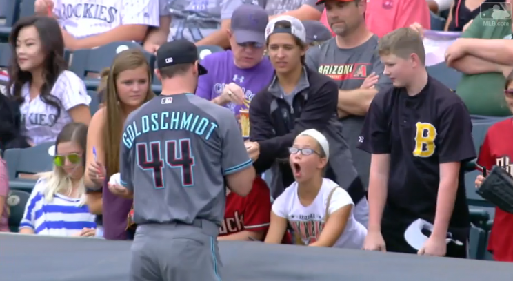 Paul Goldschmidt made this Diamondbacks fan's day when he signed her baseball. (MLB.com)