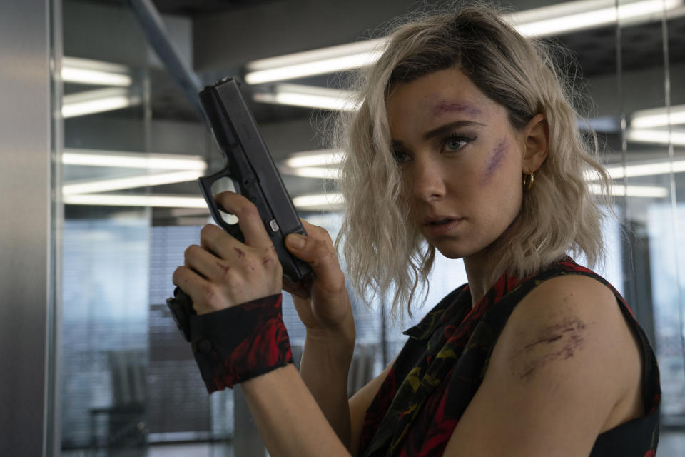 This image released by Universal Pictures shows Vanessa Kirby in a scene from "Fast & Furious Presents: Hobbs & Shaw." (Daniel Smith/Universal Pictures via AP)