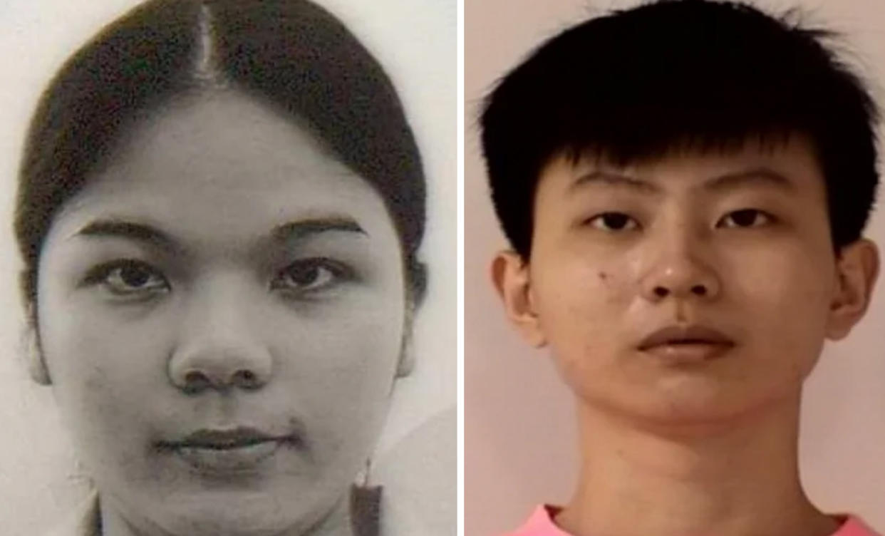 The 26-year-old Singaporean man, Pi Jiapeng (right), and his 27-year-old Thai wife, Pansuk Siriwipa, have been arrested and returned to Singapore on 11 August, 2022. (PHOTOS: Singapore Police Force)