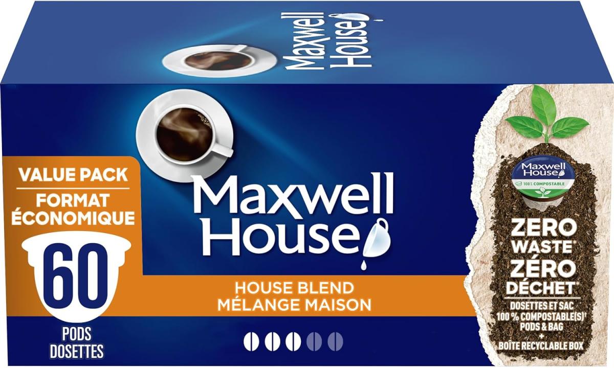 Maxwell House House Blend Coffee 100% Compostable K Cup Coffee Pods (Photo via Amazon)