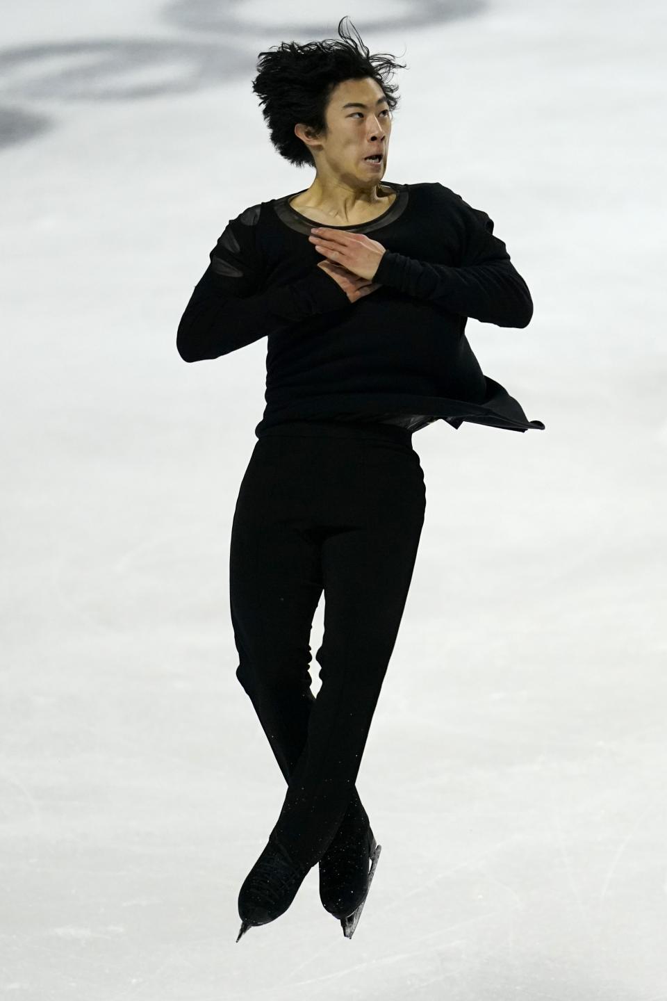 Nathan Chen performs during the men's free skate at the U.S. Figure Skating Championships, Sunday, Jan. 17, 2021, in Las Vegas. (AP Photo/John Locher)