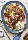 <p>This sweet-salty salad with fruit, feta and fresh herbs takes 10 minutes to make.</p><p>Get the <a href="https://www.goodhousekeeping.com/food-recipes/a28136659/tomato-peach-and-basil-salad-recipe/" rel="nofollow noopener" target="_blank" data-ylk="slk:Tomato, Peach and Basil Salad recipe;elm:context_link;itc:0;sec:content-canvas" class="link "><strong>Tomato, Peach and Basil Salad recipe</strong></a>.</p>