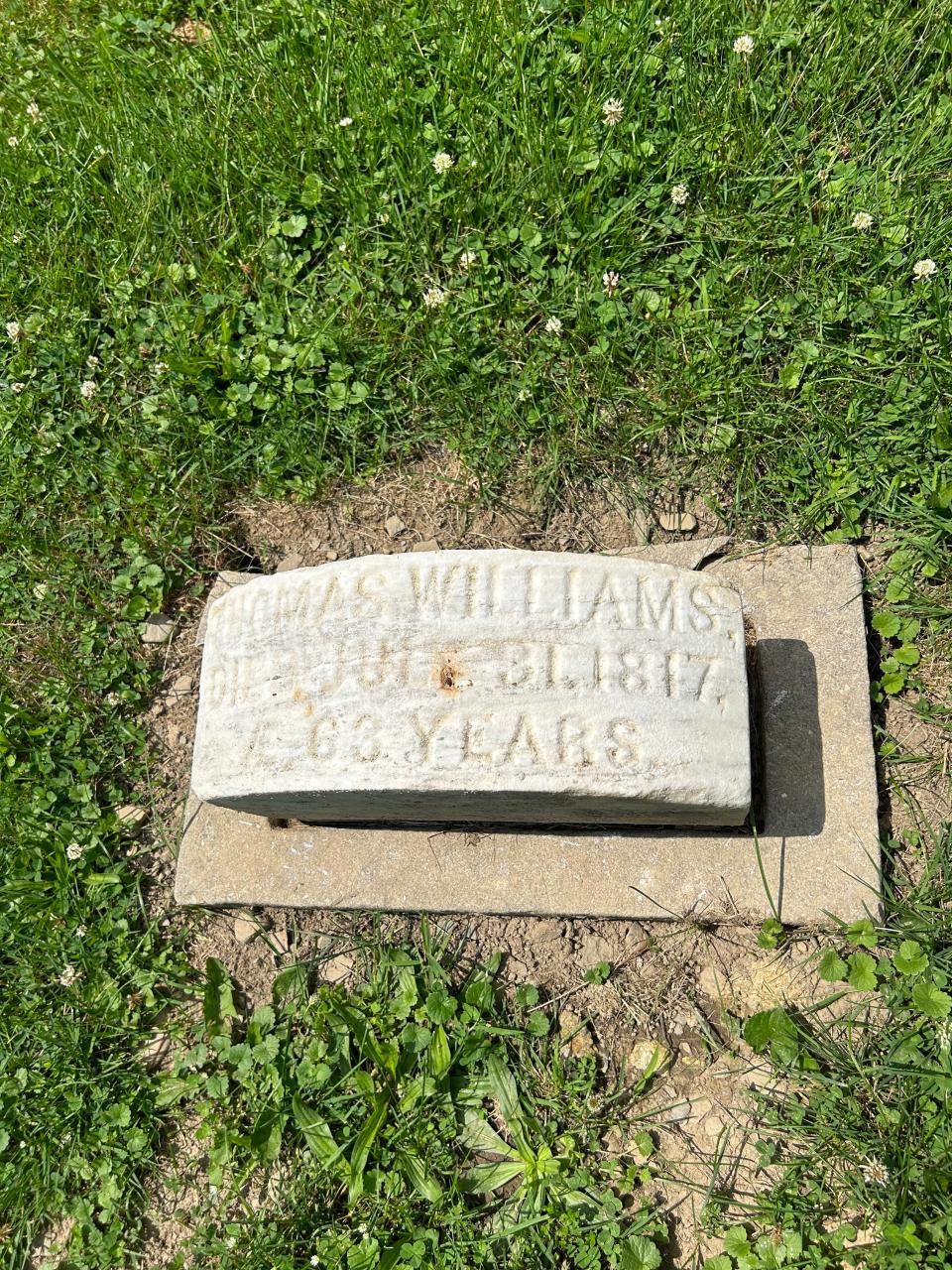 The gravesite of Thomas Williams, a member of the Boston Tea Party and a prominent figure in American history, at Forest Hill Cemetery in Utica.