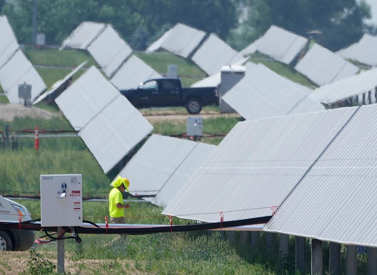 Solar panels at the future Springfield solar farm in the Town of Lomira, Wisconsin on Tuesday, June 20, 2023. The nearly 900-acre, 100-megawatt solar project is being completed by Alliant Energy and is expected to create enough energy to power approximately 25,000 homes.