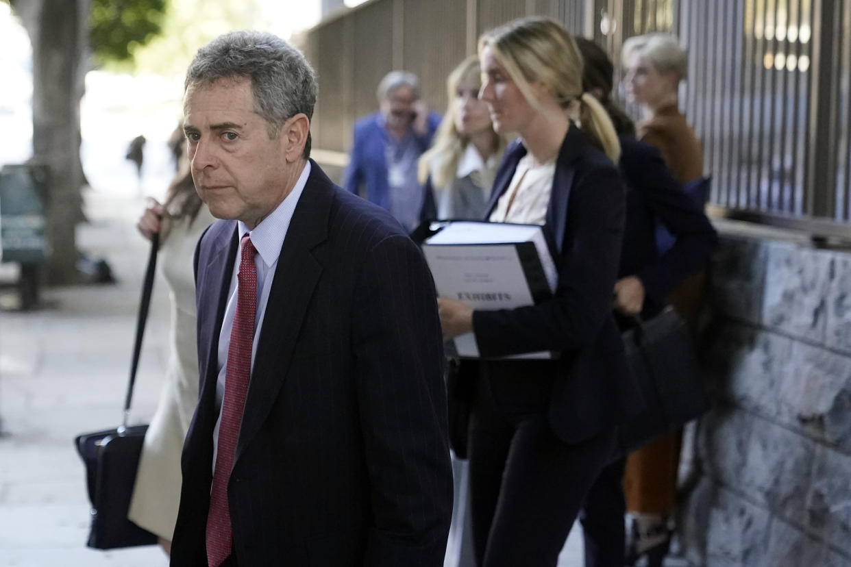 Attorney Mark Werksman, representing Harvey Weinstein, leaves the Los Angeles County Superior Court Monday, Oct. 24, 2022, in Los Angeles. Opening statements began Monday in the disgraced movie mogul's Los Angeles rape and sexual assault trial. (AP Photo/Marcio Jose Sanchez)