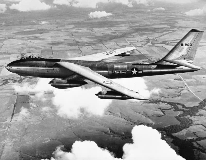 The B-47 Boeing Stratojet, the world’s fastest bomber with a top speed of more than 600 miles per hour, is powered by General Electric J-47 engines. The Stratojet holds the cross-country speed record of 3 hours and 46 minutes for a flight between Moses Lake, Washington, and Andrews Air Force base in Maryland. (Photo by Schenectady Museum; Hall of Electrical History Foundation/CORBIS/Corbis via Getty Images)