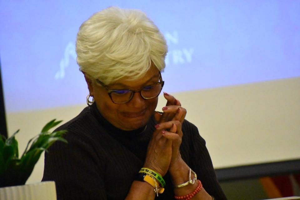 Annie Nelson was emotional after discovering more about her ancestry during the N.C. Rice Festival Ancestry Reveal in Navassa on Feb. 29, 2024.