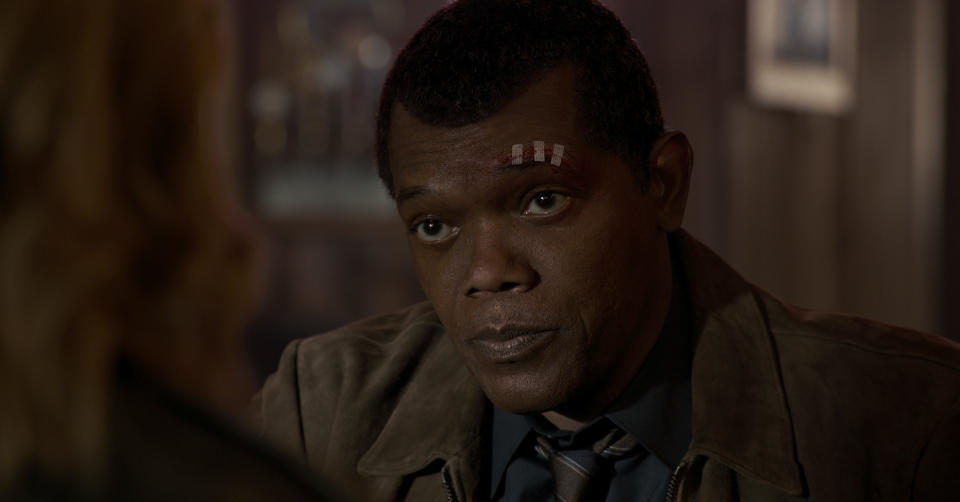 Nick Fury (Samuel L. Jackson) in <em>Captain Marvel</em>. (Photo: Chuck Zlotnick)