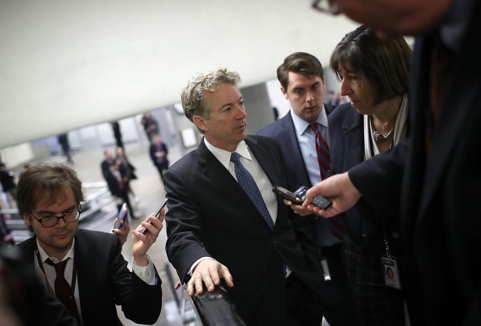 Sen. Rand Paul (R-KY) speaks with reporters on his