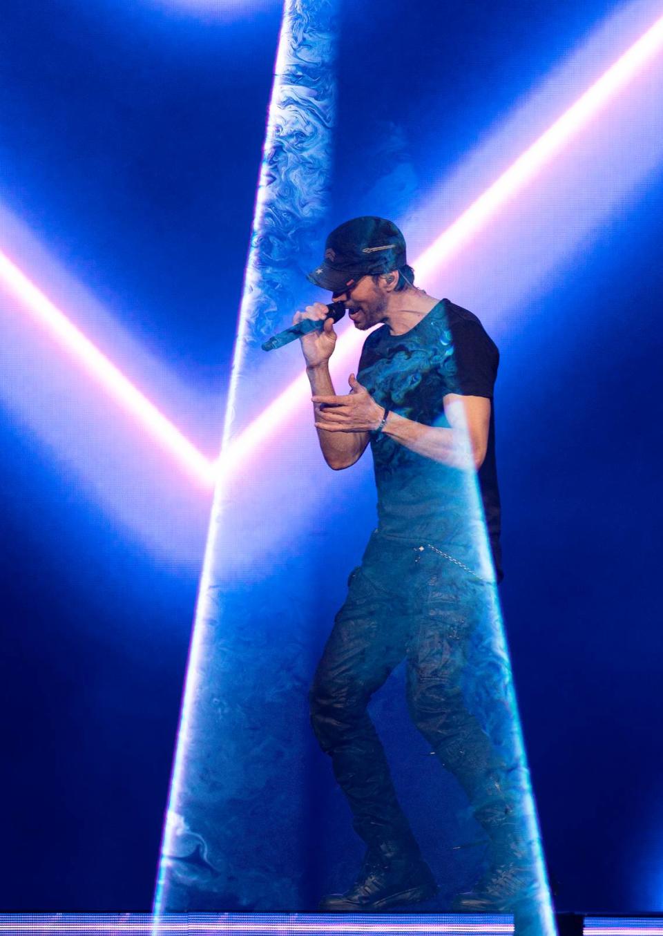 Enrique Iglesias takes the stage on “The Trilogy Tour” at Raleigh, N.C.’s PNC Arena, Thursday night, Feb. 29, 2024.