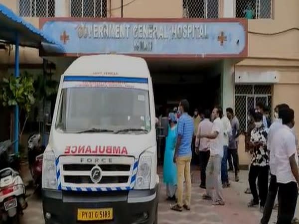 Visuals from outside of Government Hospital Kakinada. (Photo/ANI)