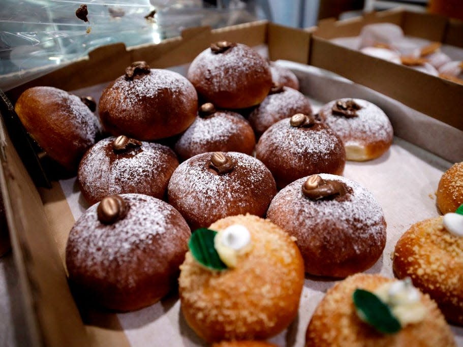 Sufganiyot for sale at a market in Jerusalem.