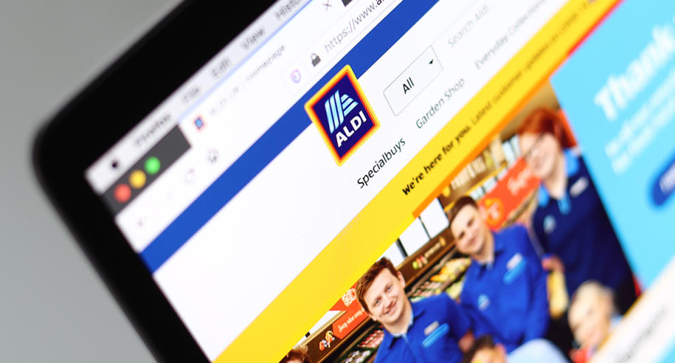 Aldi website page, with smiling staff members