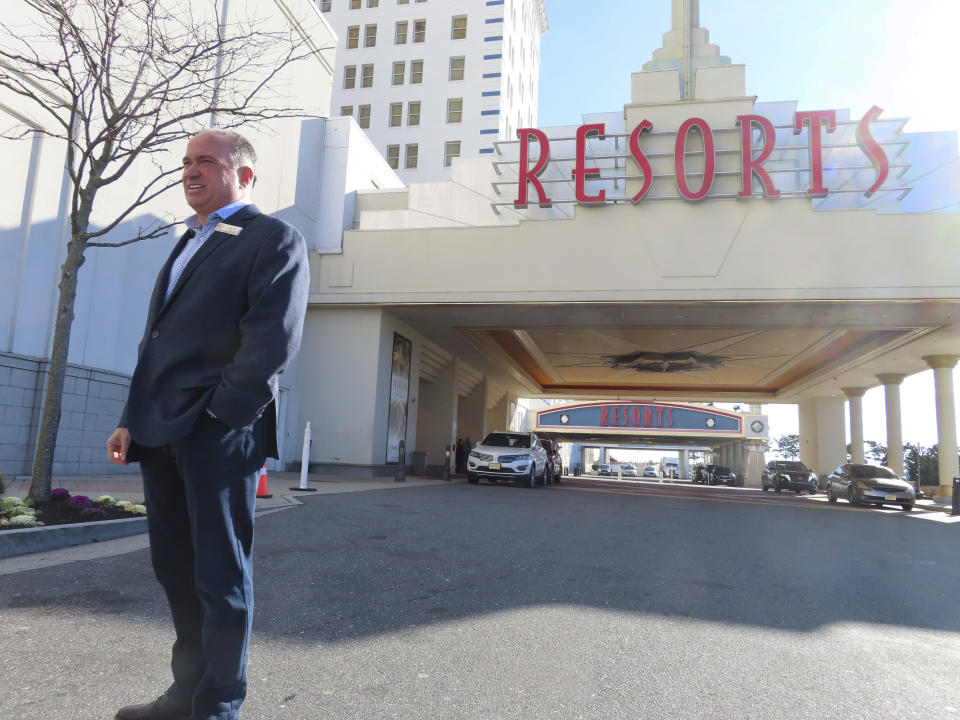 Resorts casino president Mark Giannantonio stands outside his casino, in Atlantic City, N.J., on Dec. 19, 2022. Giannantonio says he is optimistic about new development projects at casinos and a former airport site, along with a long-awaited year-round water park in 2023 in Atlantic City. (AP Photo/Wayne Parry)