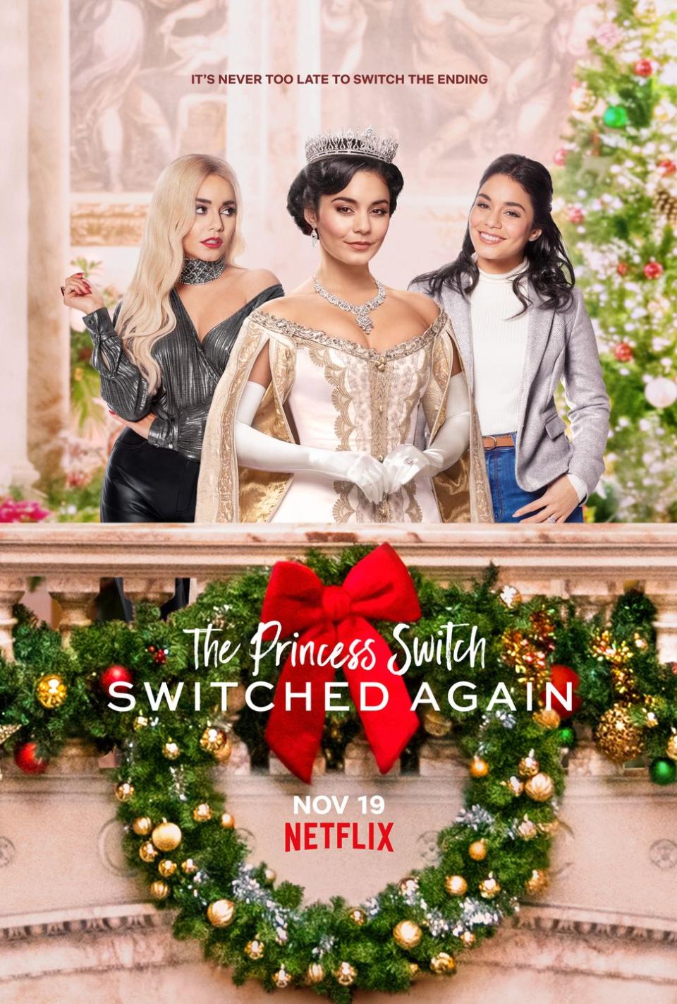 <p>How do you make a holiday movie about two identical strangers who decide to switch places and fall in love at Christmas even better? Add a third identical stranger(ish), obviously. When soon-to-be Queen Margaret Delacourt (Vanessa Hudgens) needs some support from her closest friend before her coronation, it's back to Belgravia for Princess Stacy (Vanessa Hudgens). But no one warned the doppelgänger duo about Lady Fiona (Vanessa Hudgens), who has a dastardly plot to bring down Margaret—and the holidays.</p><p><a class="link " href="https://www.netflix.com/title/81084350" rel="nofollow noopener" target="_blank" data-ylk="slk:Watch Now;elm:context_link;itc:0;sec:content-canvas">Watch Now</a></p>