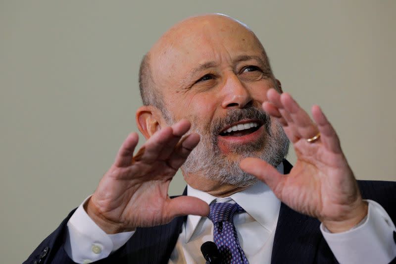 FILE PHOTO: Blankfein, former CEO of Goldman Sachs, speaks at the Boston College Chief Executives Club luncheon in Boston