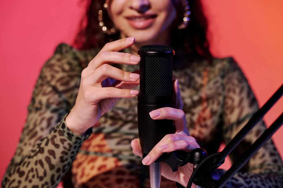A woman with a microphone
