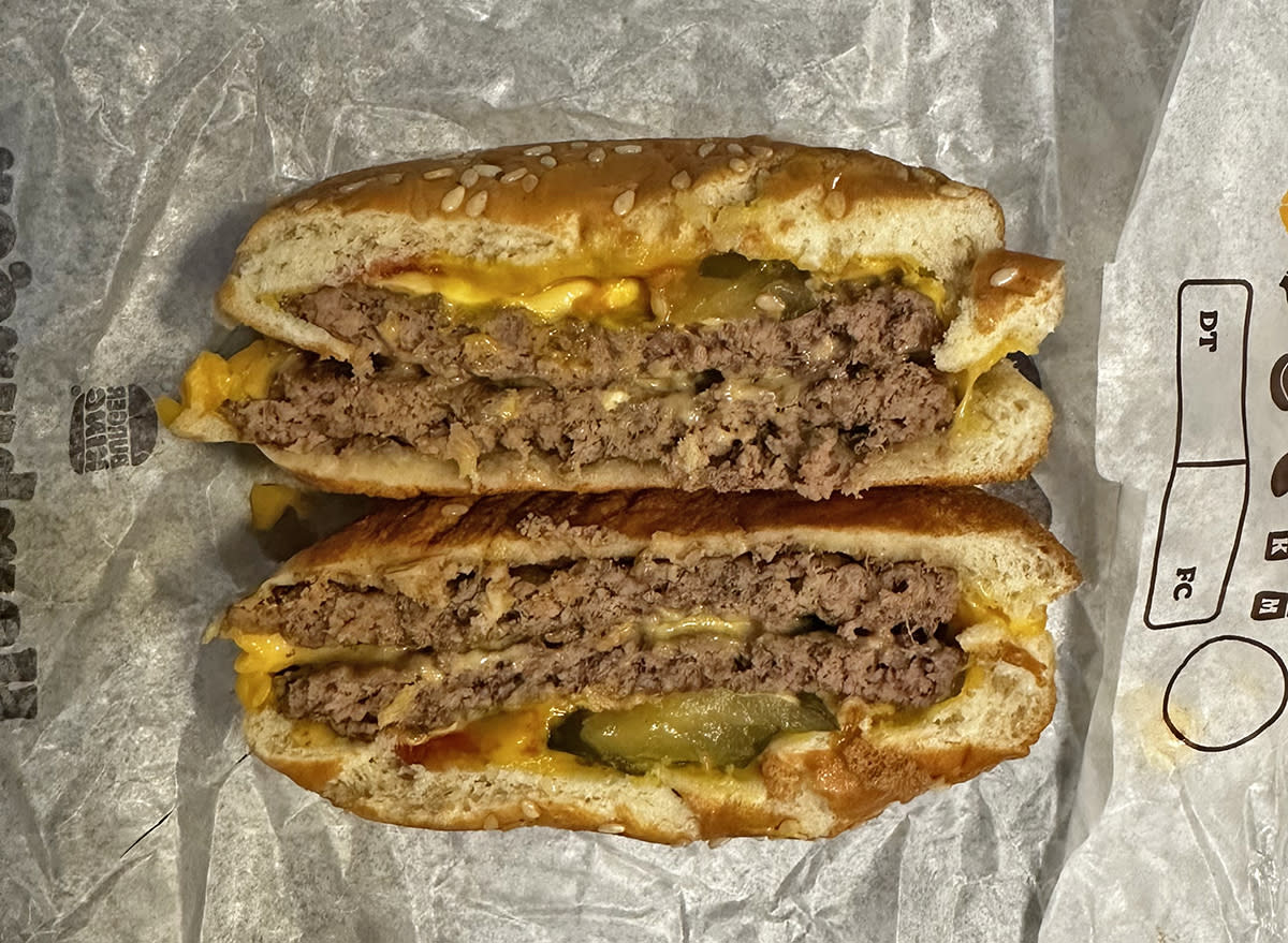 Burger King Double Cheeseburger split in half