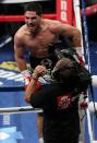 NEW YORK, NY - OCTOBER 20: Danny Garcia celebrates after knocking out Erik Morales in the fourth round of their WBA Super, WBC & Ring Magazine Super Lightweight title fight at the Barclays Center on October 20, 2012 in the Brooklyn borough of New York City. (Photo by Alex Trautwig/Getty Images)