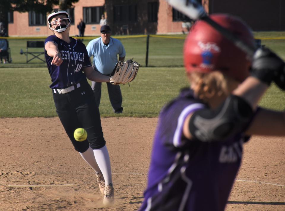 Hanna Burdick delivers a pitch during West Canada Valley's 2023 playoff win over Alexandria. The senior passed 500 career strikeouts in April.