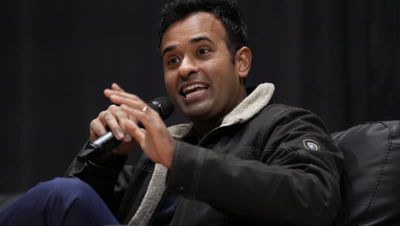 Republican presidential candidate Vivek Ramaswamy speaks during U.S. Rep. Randy Feenstra’s, R-Iowa, Faith and Family with the Feenstras event on Dec. 9, 2023, in Sioux Center, Iowa.