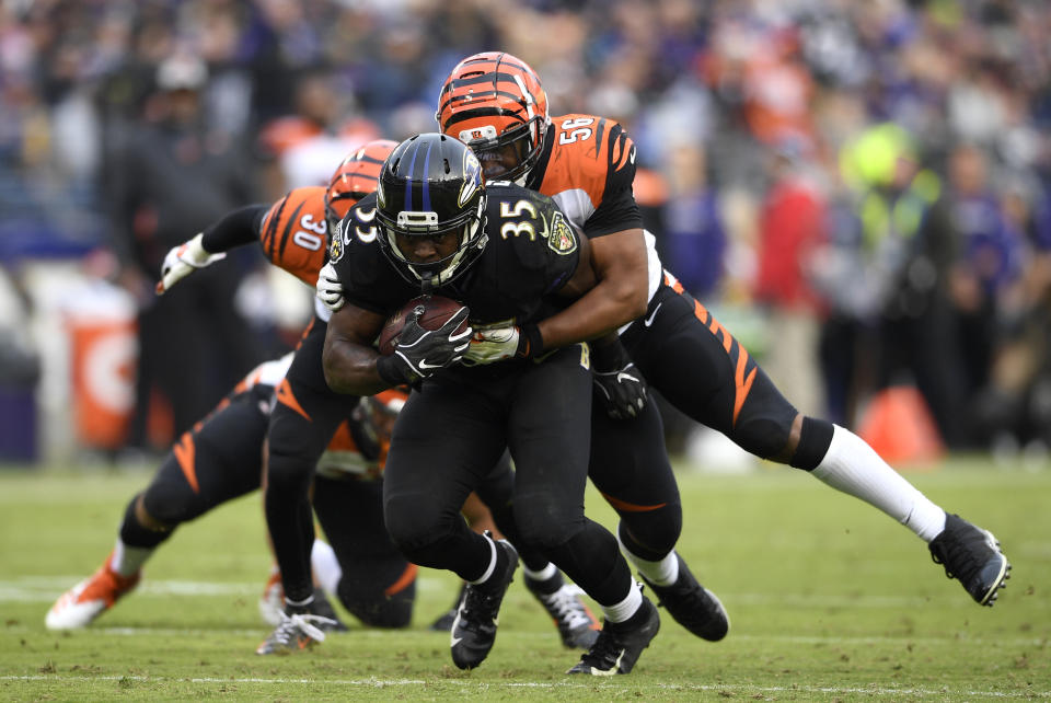 Gus Edwards surprised and impressed many in Week 11. (AP Photo/Nick Wass)