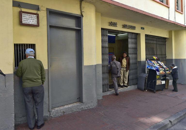 The facade of the Hollywood cinema in Quito, on March 6, 2015, one of two porno cinemas in the capital which have survived the internet thanks to a handful of steadfast customers