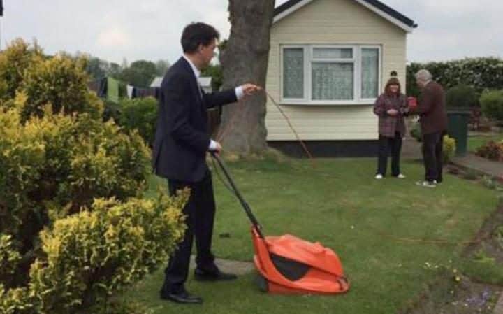 Ed Miliband mowed a lawn