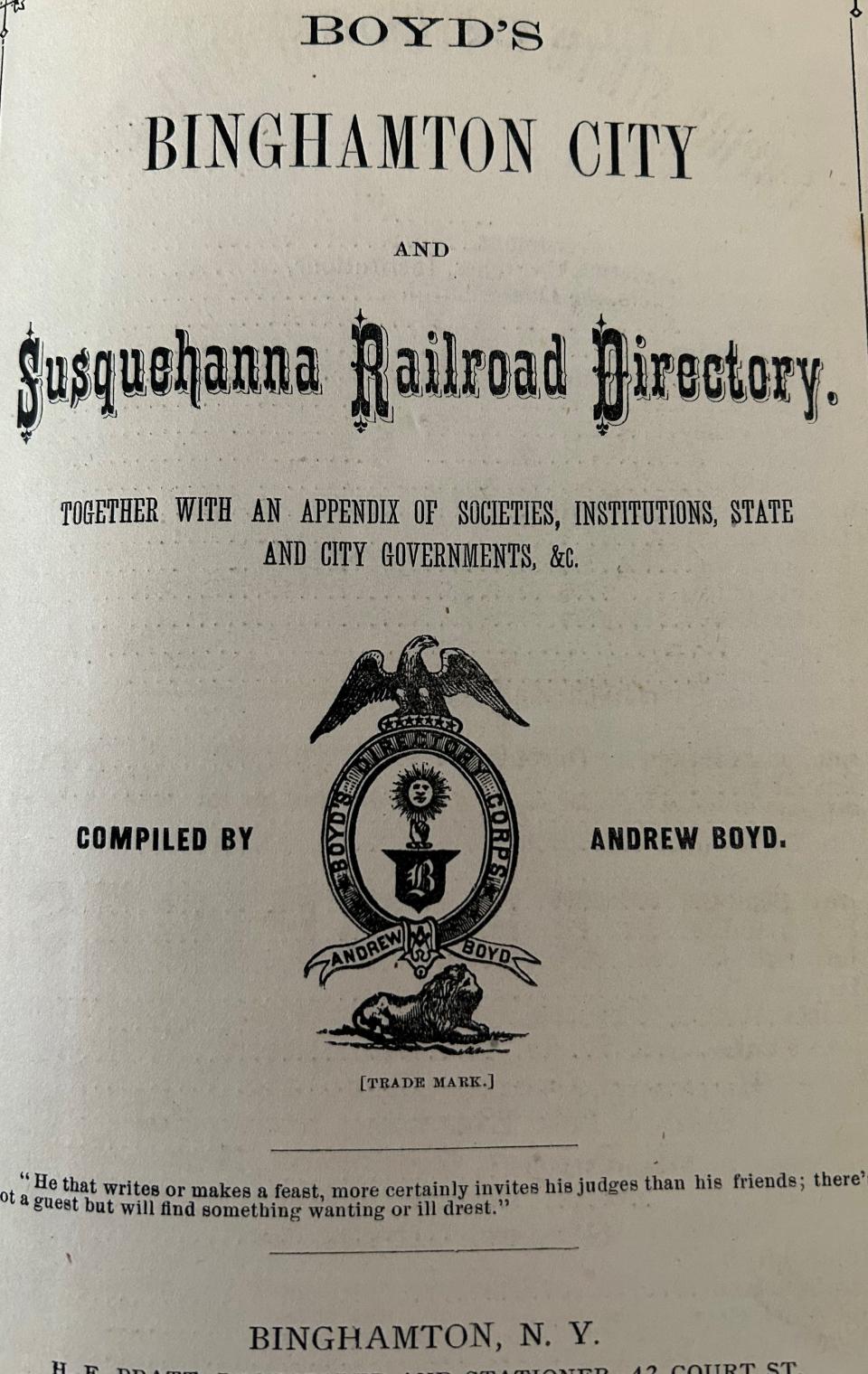 The inside cover the 1873 Binghamton directory.