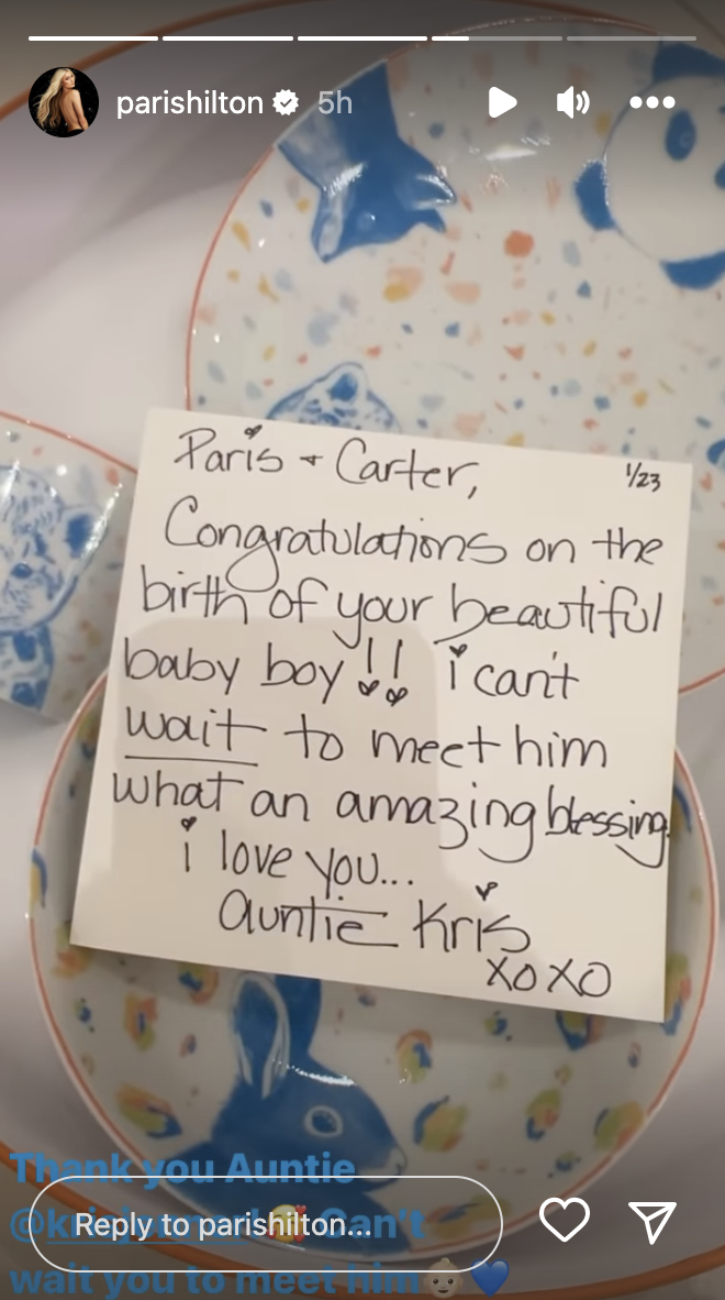 A gift and note Kris Jenner gave Paris Hilton. 