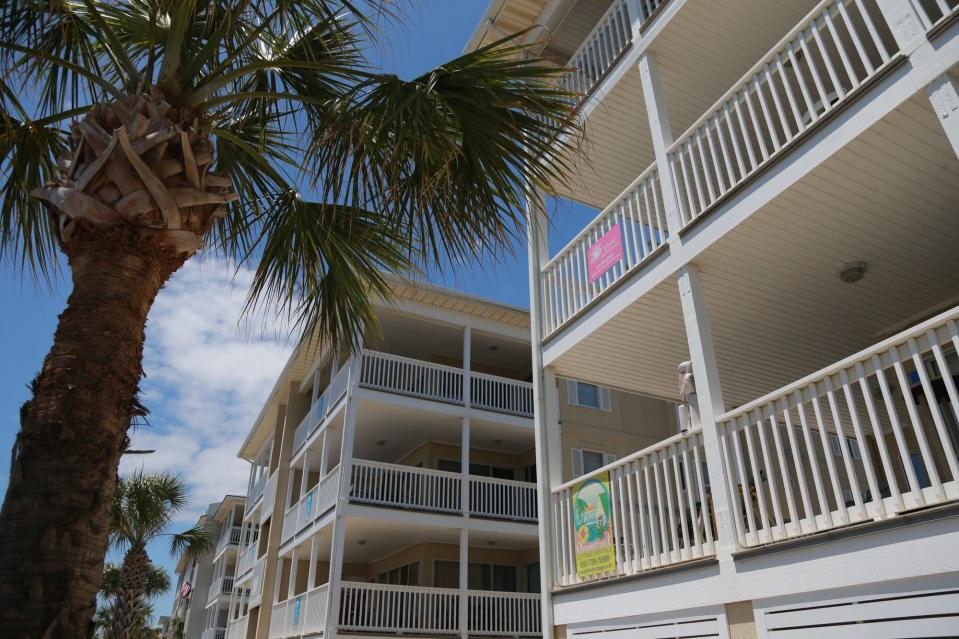 Rows of condos along Strand Ave. on Tybee Island are all available for short term vacation rentals.