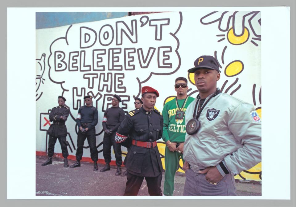 Public Enemy in 1988. From left: S1W, Professor Griff, Terminator X, and Chuck D.