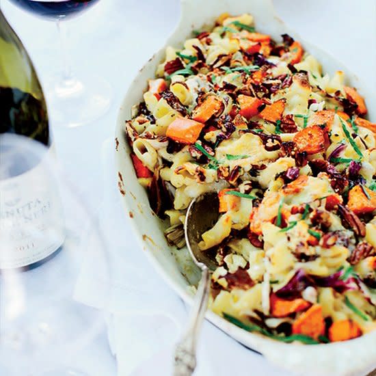 Cheesy Baked Pasta with Sweet Potatoes and Radicchio