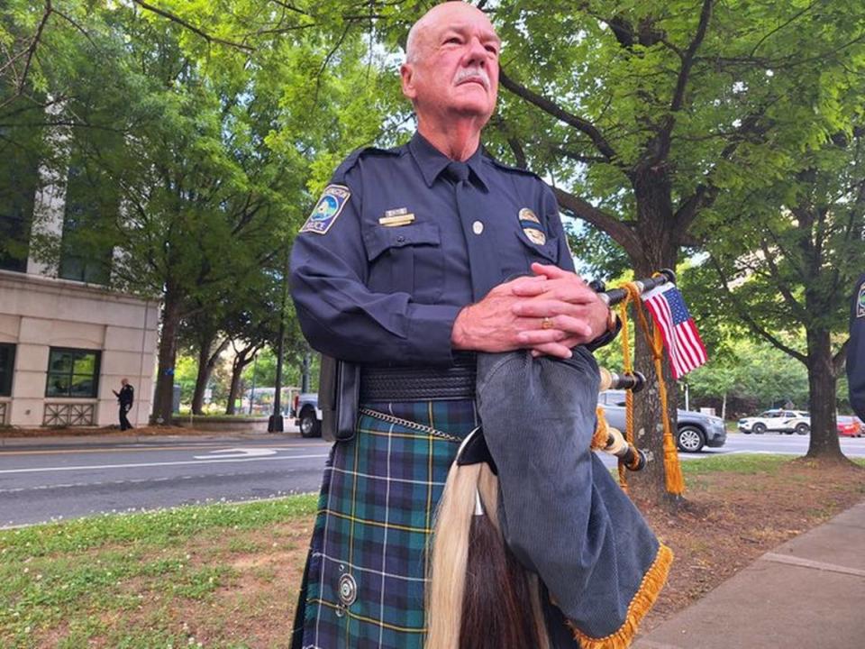 Retired Sgt. Dennis Ryan, a volunteer with the Wilmington Police Department Pipe Band.