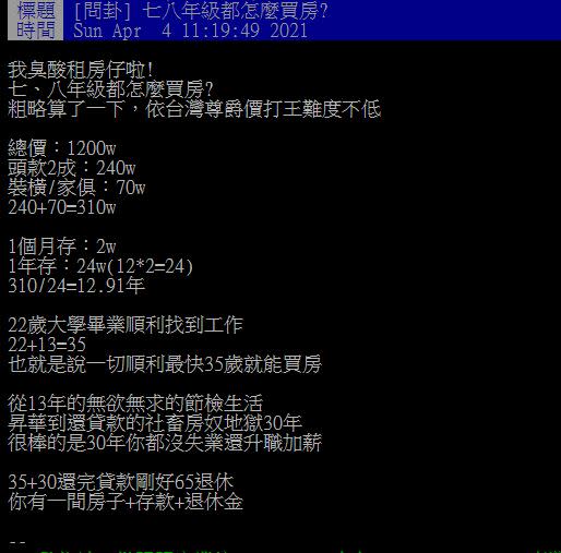 網友貼文發問「七八年級都怎麼買房？」（圖／翻攝自PTT）